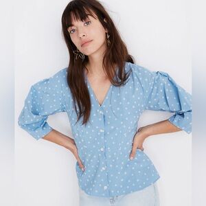 Madewell Florentine button down cotton polka pot top size 8